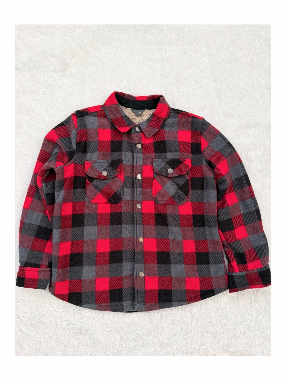 Eddie Bauer Red Black and Gray Buffalo Plaid Button-Down Shirt